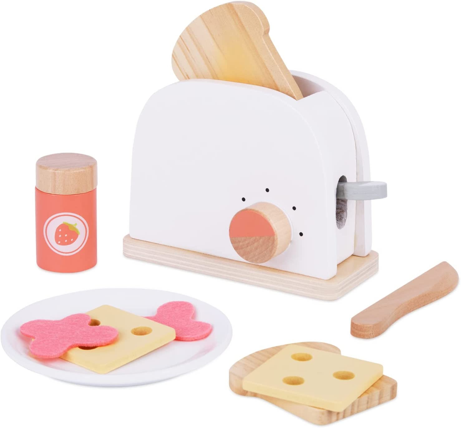 TOOKYLAND Play Food Toys for Kids Toaster Play Set,Wooden Pop Up Toys, Fine Motor Toys for 3 4 5 Year Old