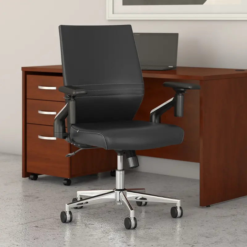 Laguna Black Leather Mid Back Task Chair - Bush Furniture