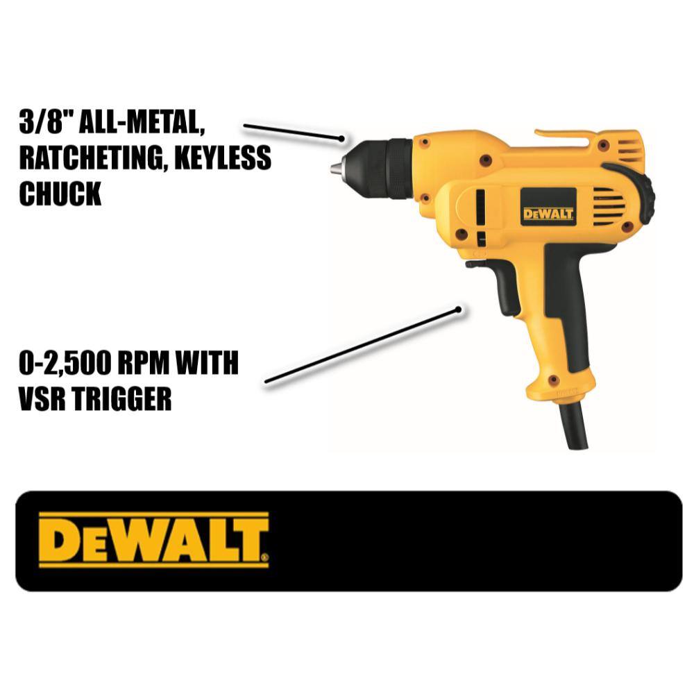 DW 8 Amp 38 in. Variable Speed Reversing Mid-Handle Drill Kit with Keyless Chuck DWD115K