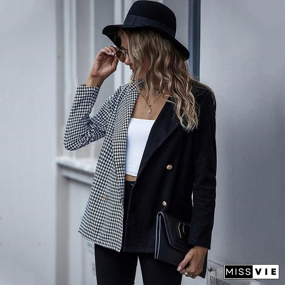 Women Fashion Patchwork Blazer Jacket Office Work Business Outfit Lady Lapel Long Sleeve Coat Slim Cardigan Blazer Casual Tops Xs-Xl