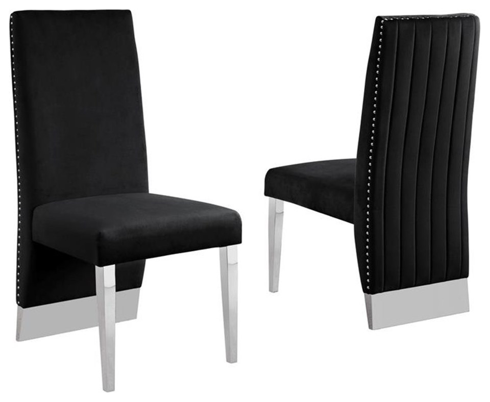 Maklaine Black Tufted Velvet Accent Side Chairs in Silver Chrome (Set of 2)   Contemporary   Dining Chairs   by Homesquare  Houzz