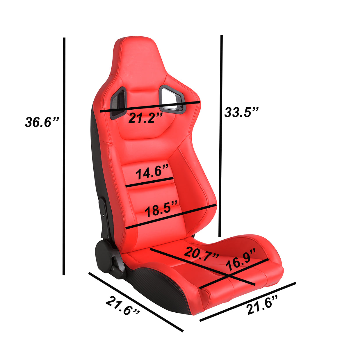 Racing Seats，1 Pair Bucket Seats with Dual Lock Sliders，PVC Leather Racing Seats，Reclining Design and Front-Back Adjustable Seats，Red