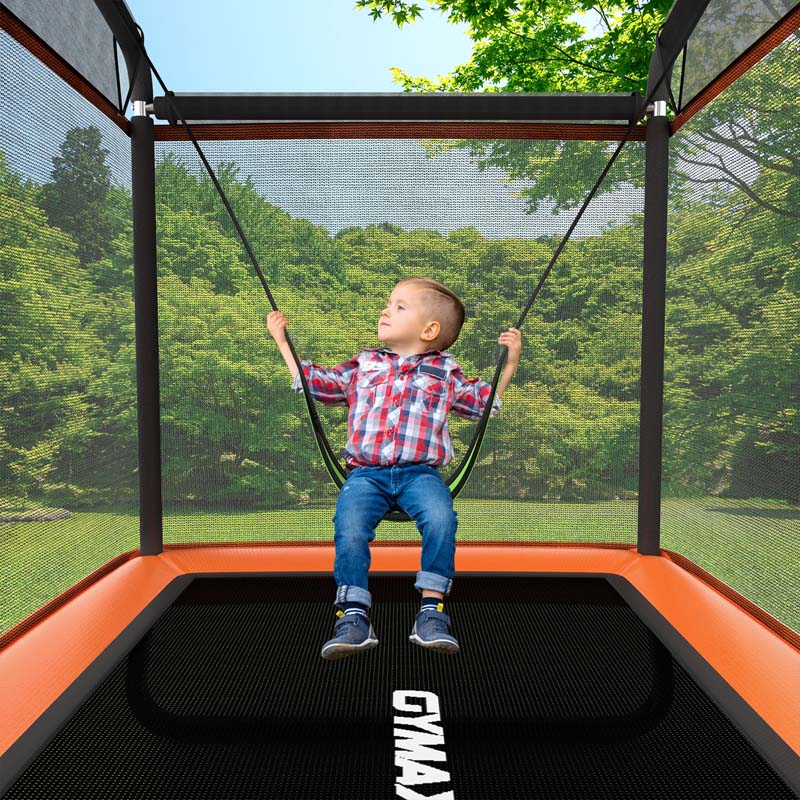 6 FT Kids Trampoline with Swing & Safety Fence, ASTM Approved Toddler Rectangle Trampoline for 3-8 Year Old