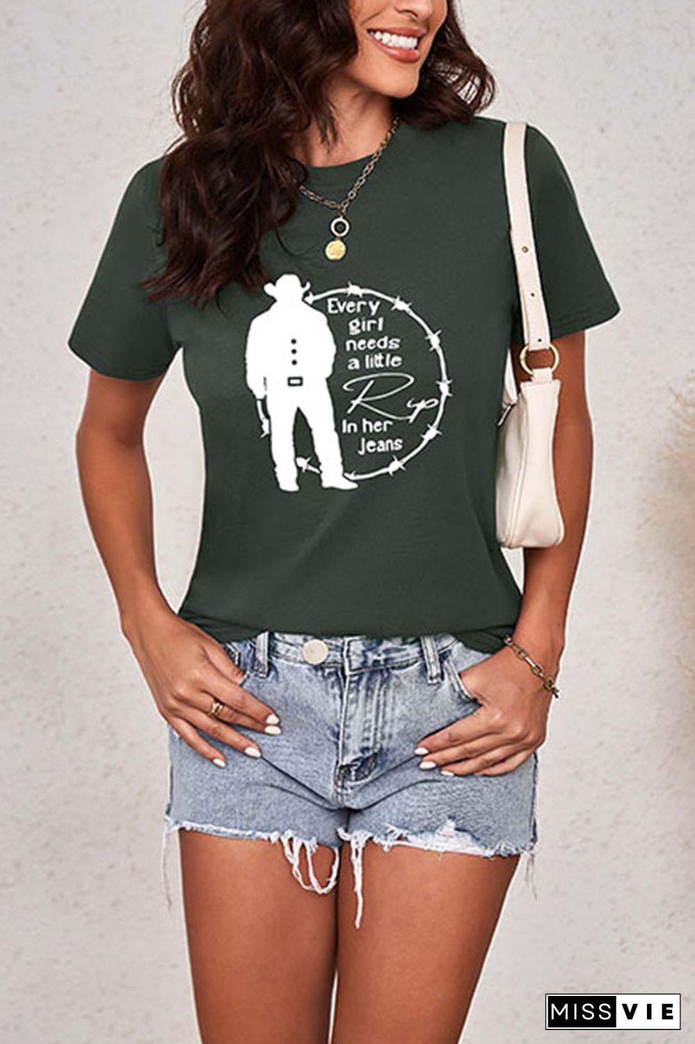 Every Woman Needs a Little Rip in their Jeans Graphic Printed Short Sleeve T Shirt Wholesale