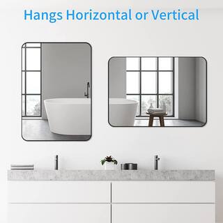 TOOLKISS 24 in. W x 36 in. H Rectangular Aluminum Framed Wall Bathroom Vanity Mirror in Black B6090