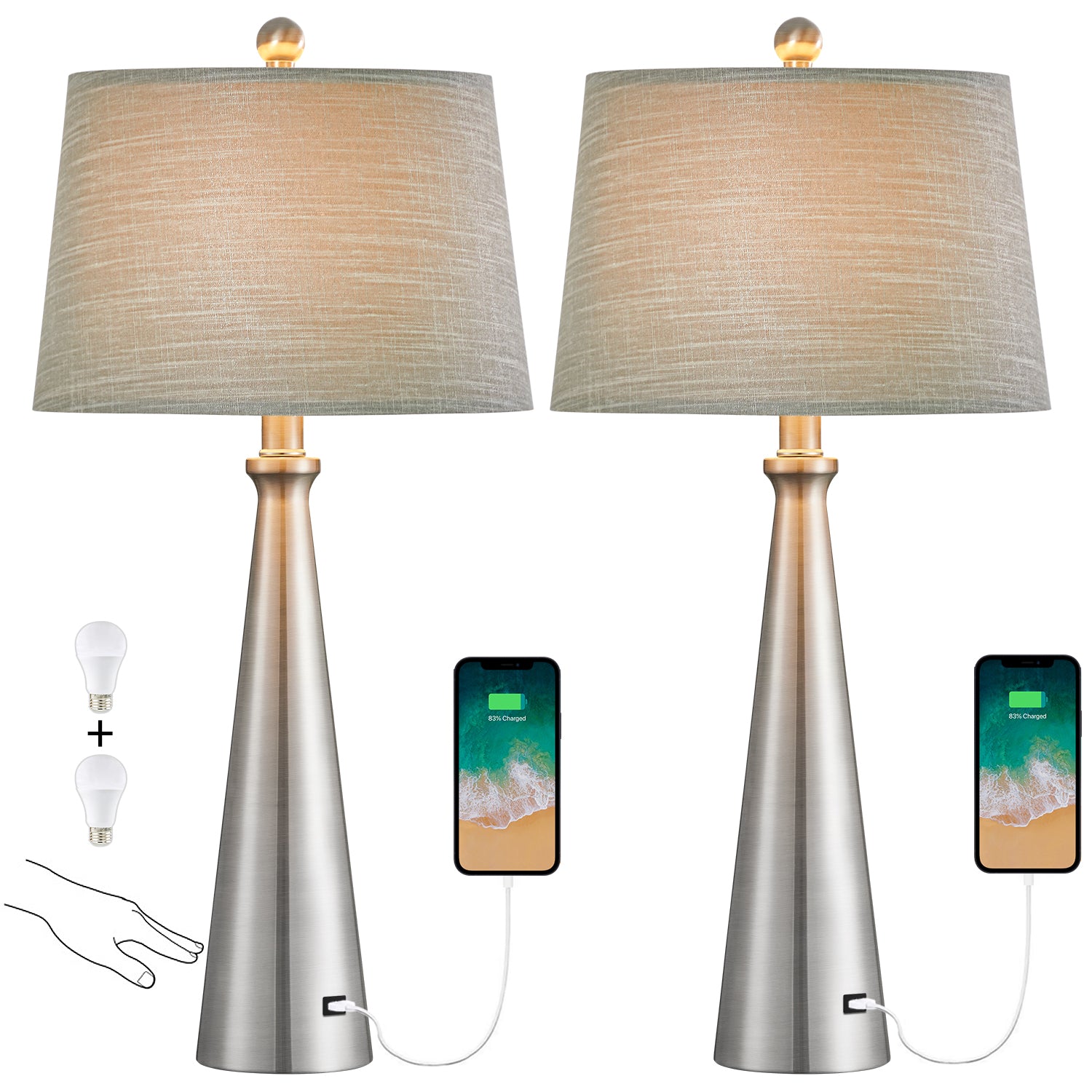 Oneach Touch Control Table Lamp Set of 2 for Living Room Bedroom Office 25.75