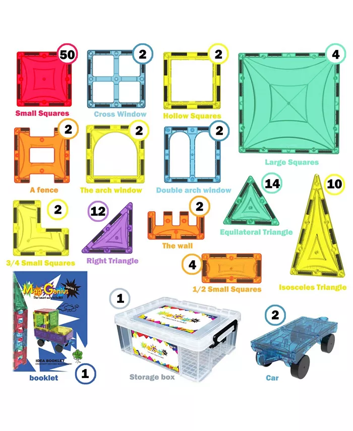 Mag-Genius 108 Piece Magnetic Building Blocks With Two Bonus Pieces