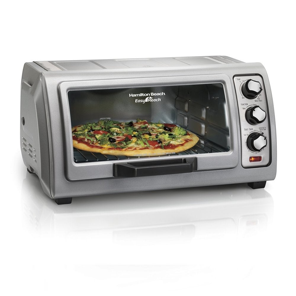 31127 Easy Reach Toaster Oven with Roll-Top Door， Silver - none