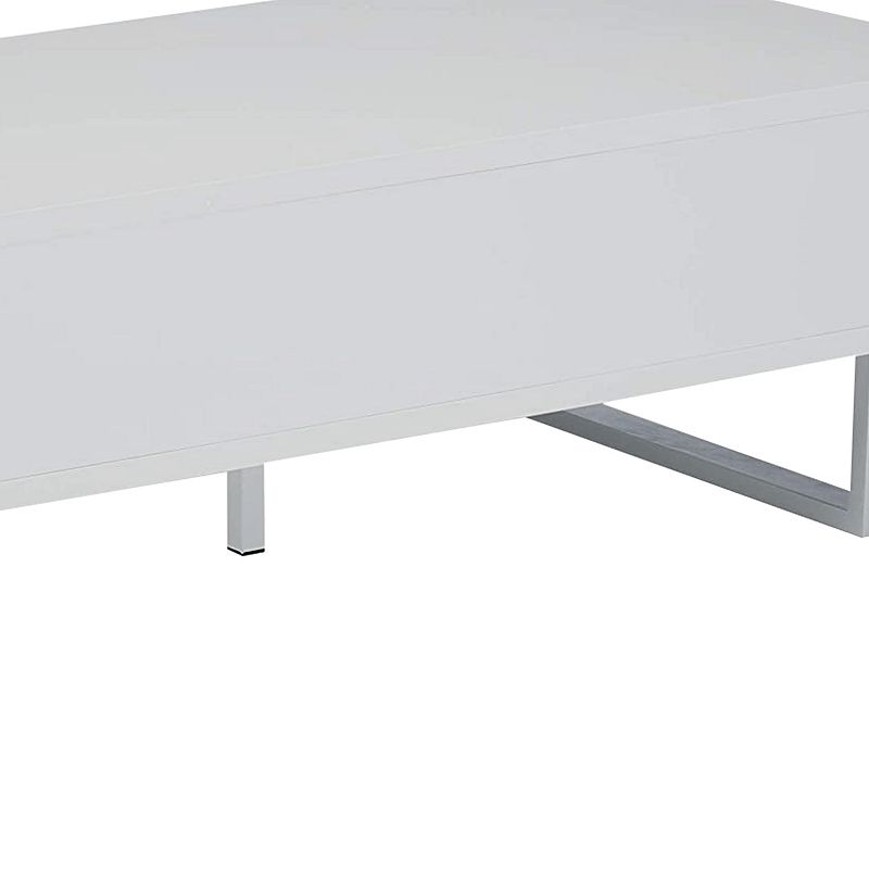 Contemporary Storage Coffee Table With Metallic Base， Glossy White