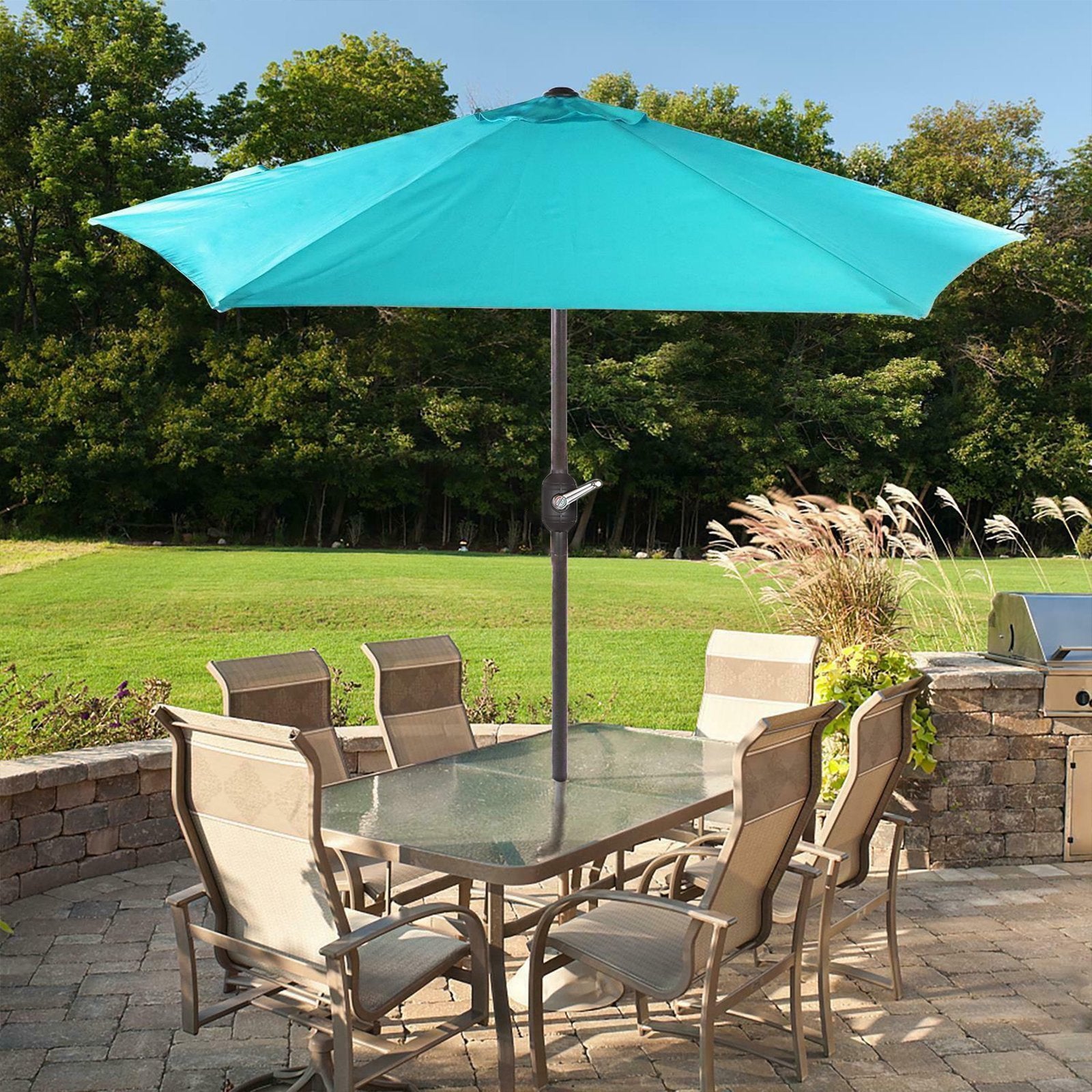 Dcenta 7.5ft Outdoor Patio Umbrella for Inground Pool Balcony Backyard Blue