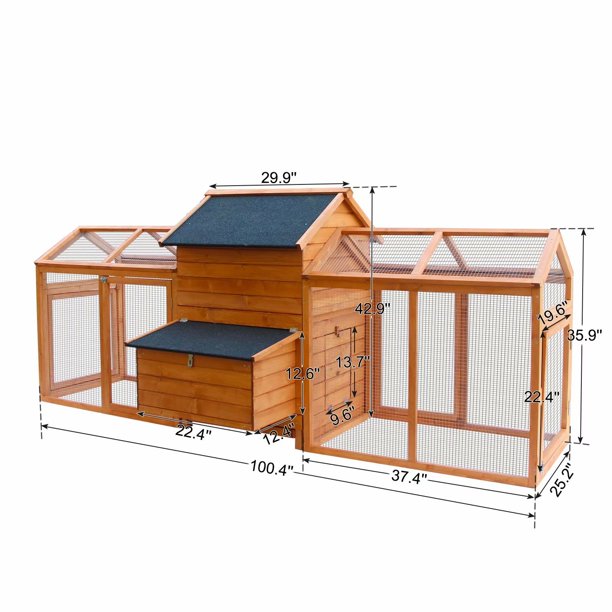 Kinbor 100in Outdoor Wooden Chicken Coop Hen House w/Nesting Box Removable Tray Ramp