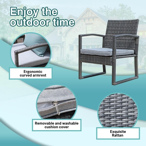 3pc. Outdoor Cushioned Wicker Chat Set