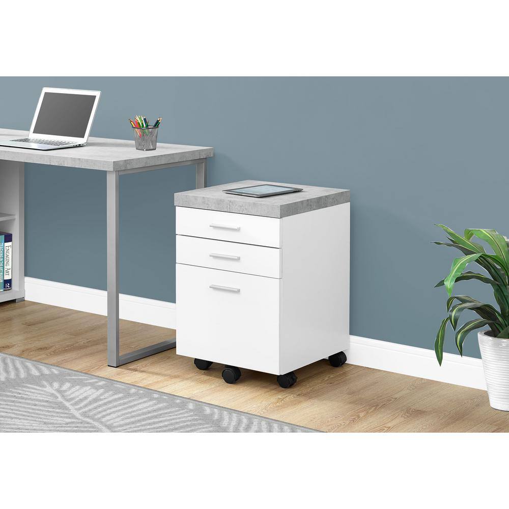 White Filing Cabinet on Castors with 3-Drawers HD7051