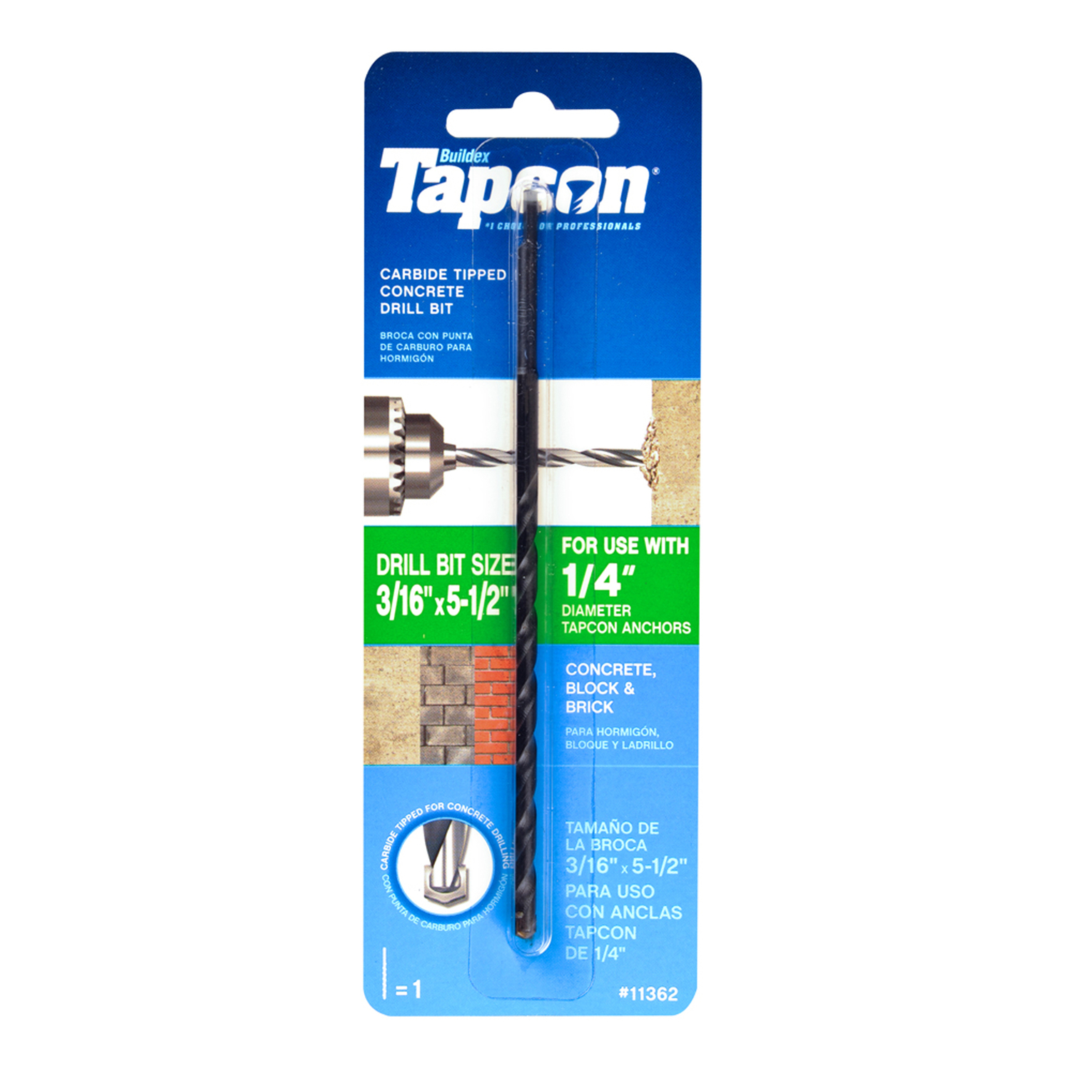 Tapcon 3/16 in. X 5-1/2 in. L Carbide Tipped Concrete Drill Bit 1 pc