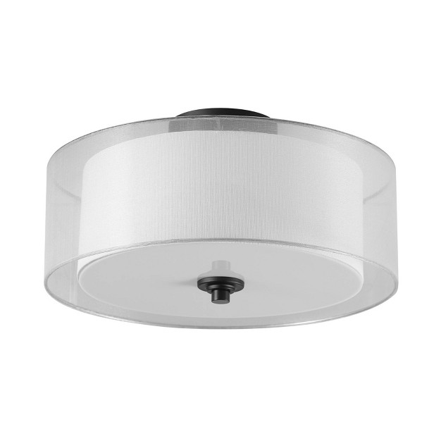 Alina 2 light Matte Black Semi flush Mount Ceiling Light With White Linen Inner Shade Globe Electric