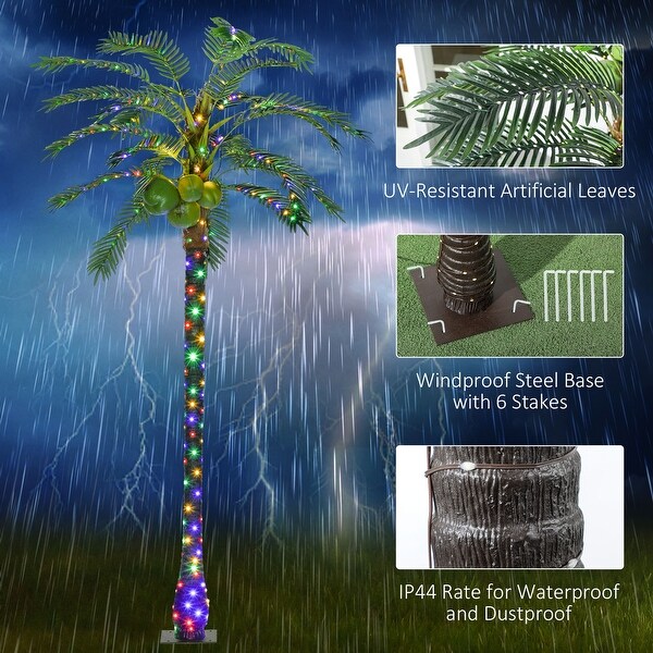 Outsunny 8' Artificial Lighted Palm Tree with 5 Coconuts，350 LED Light，Color Changing Light Up Tropical Palm Tree with Remote