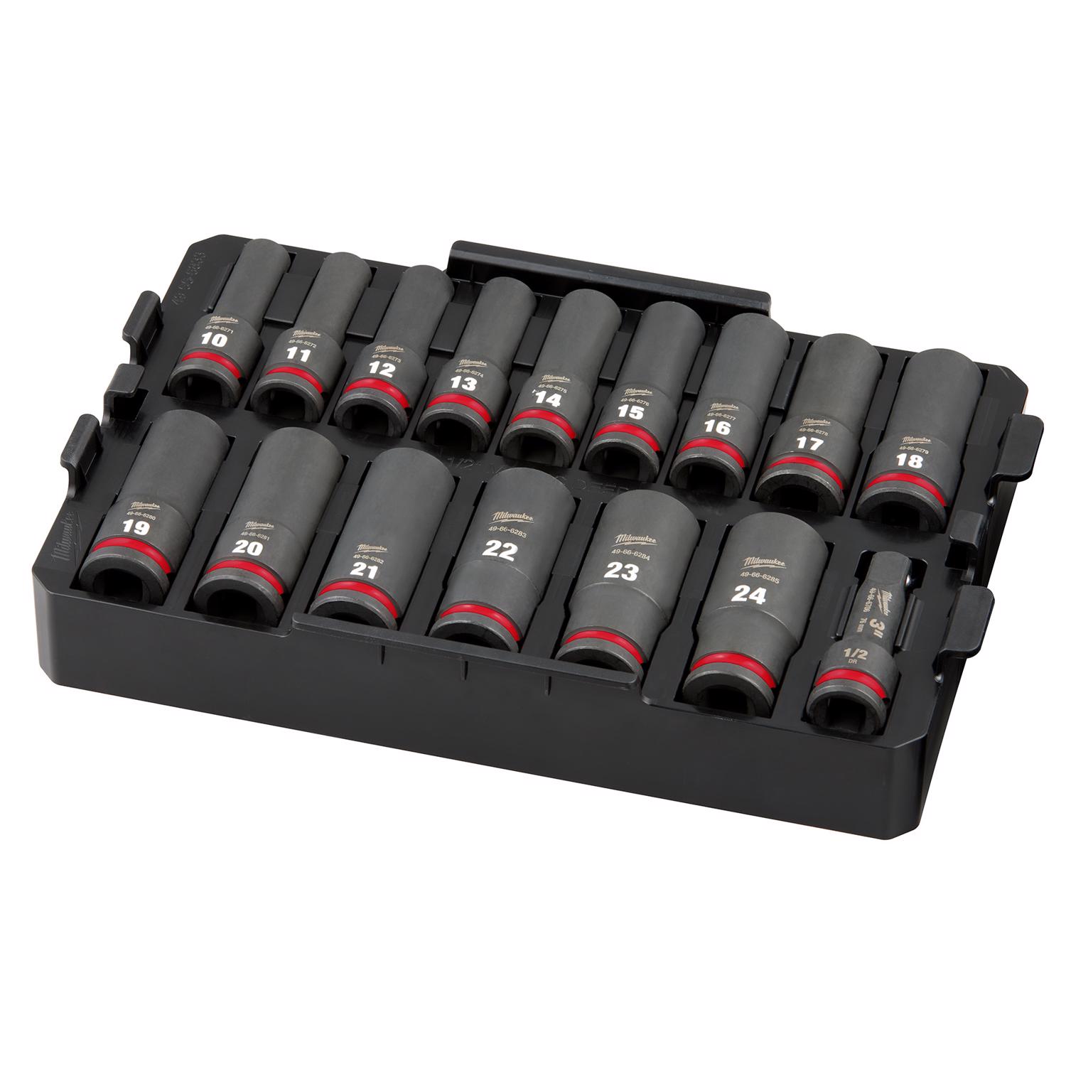 MW Shockwave 1/2 in. drive Metric 6 Point Impact Socket Set 16 pc