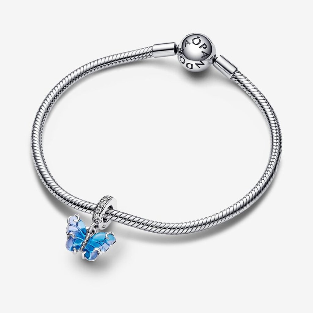 PANDORA  Blue Murano Glass Butterfly Dangle Charm