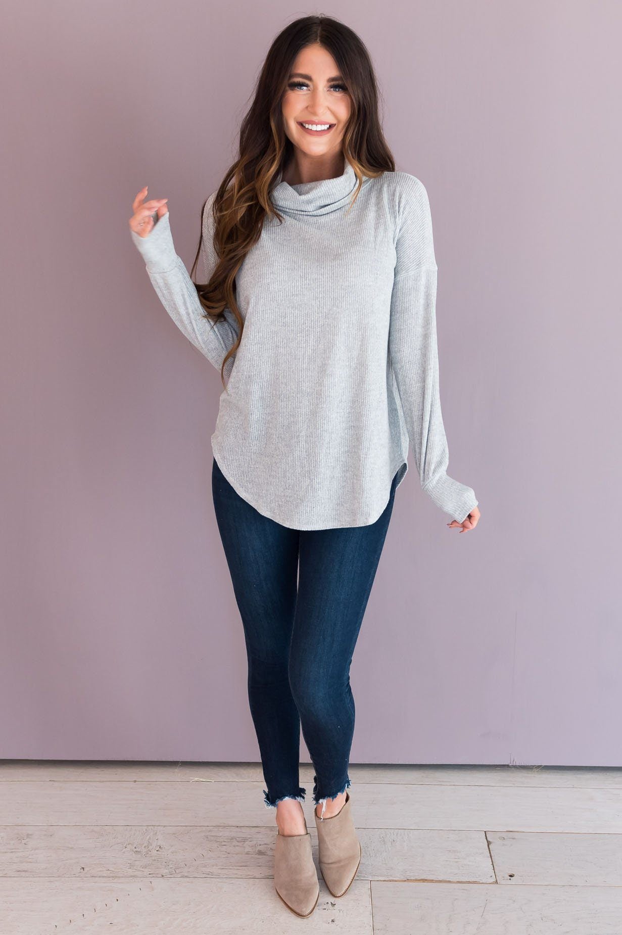 Simple Style Modest Cowl Neck Sweater