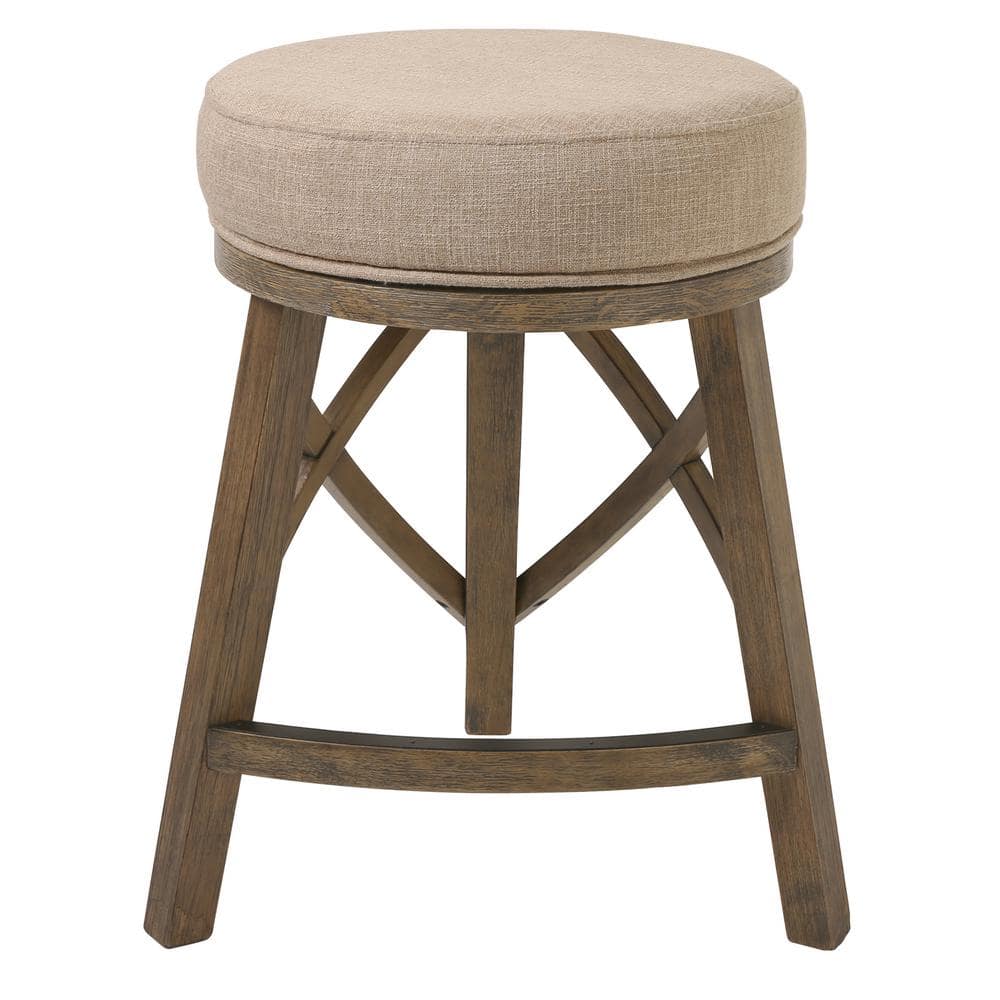 New Ridge Home Goods Regal Backless Wood Swivel 25 in. Counter-Height Bar Stool with Linen Cream Seat, One Stool NH101054-FCS-WV