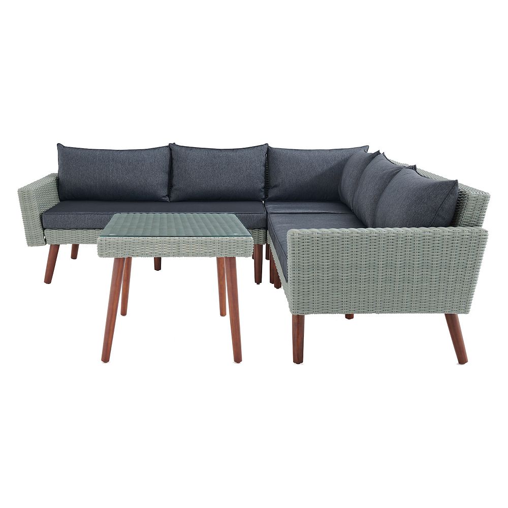 Alaterre Furniture Albany All-Weather Wicker Outdoor Corner Sectional Sofa and Coffee Table 2-piece Set