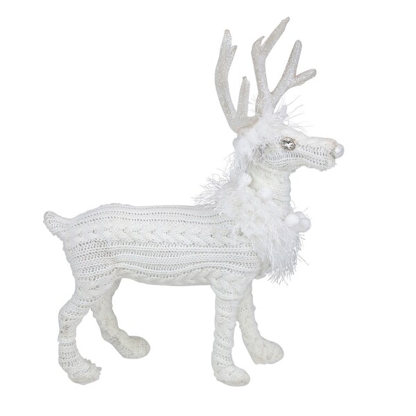 13.5 White Cable Knit Standing Reindeer Christmas Figure