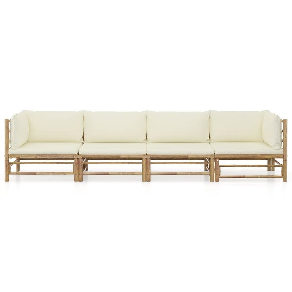 4 Piece Patio Lounge Set with Cream White Cushions Bamboo - Overstock - 36226040