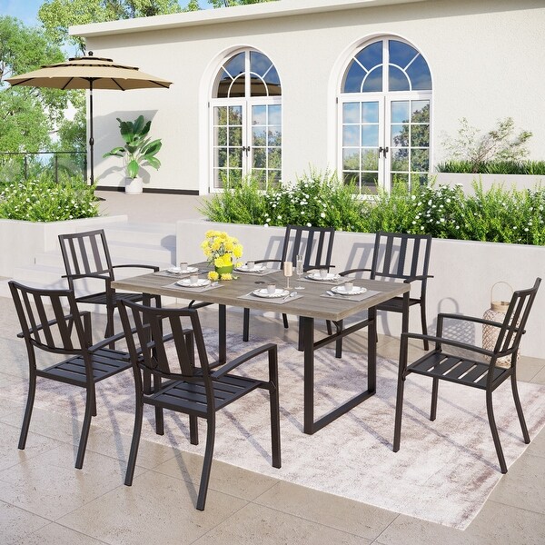 MAISON ARTS Patio Dining Set Metal Outdoor UShaped Leg Table and Chairs Furniture Set 7Piece