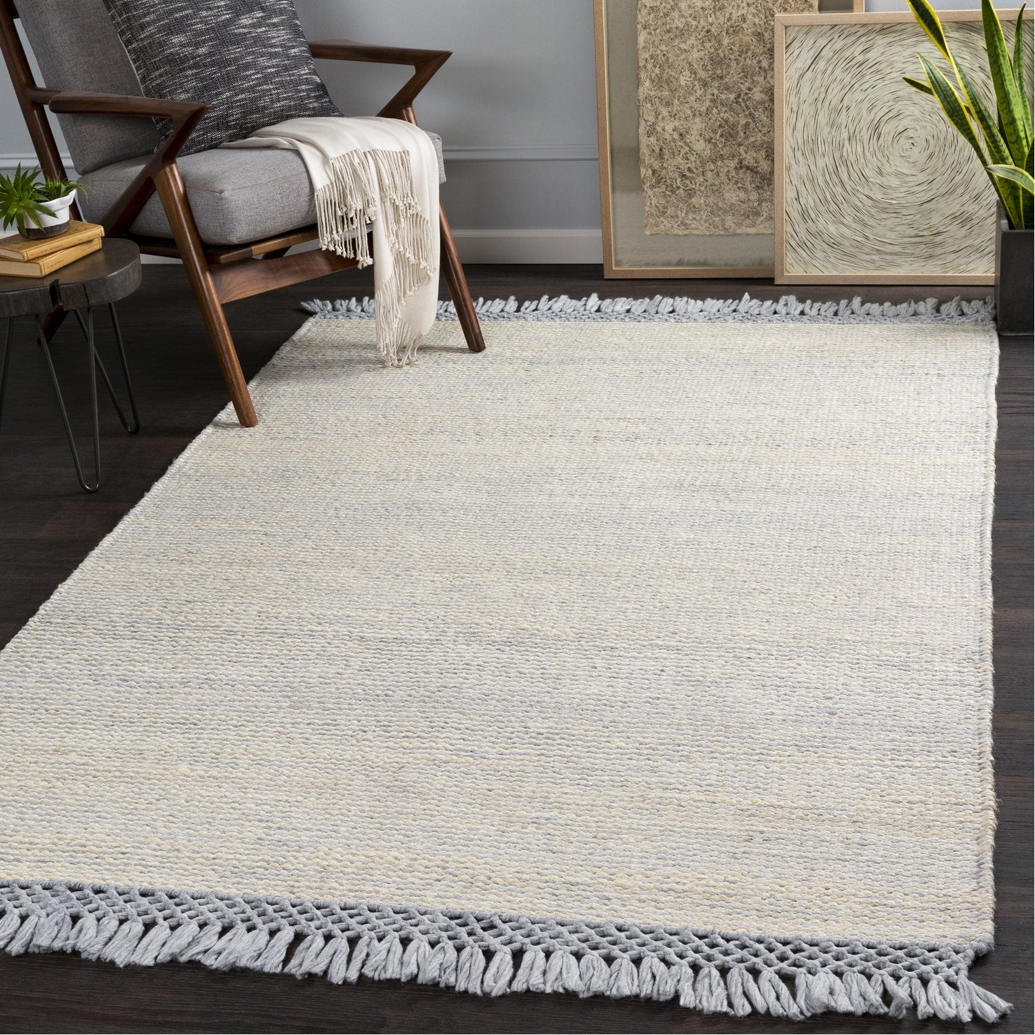 Southampton Hand Woven Rug in Medium Gray, Pale Blue, Cream