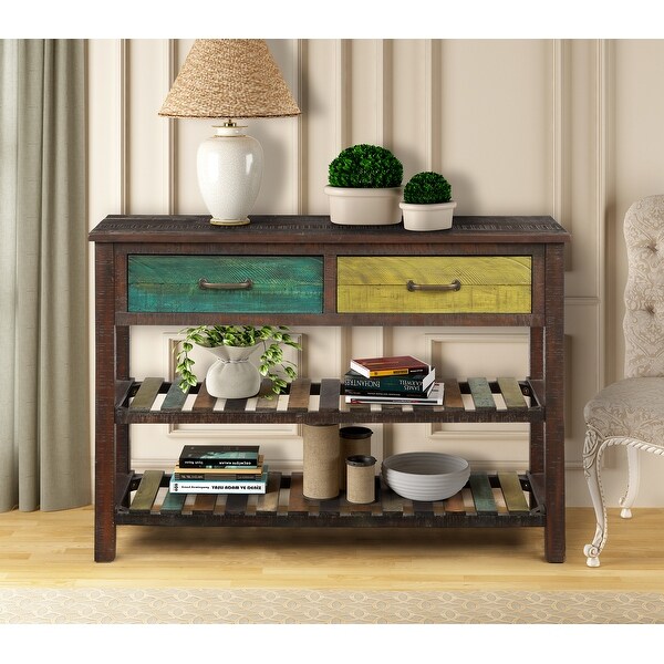 Nestfair Console Table with Drawers and 2 Tiers Shelves