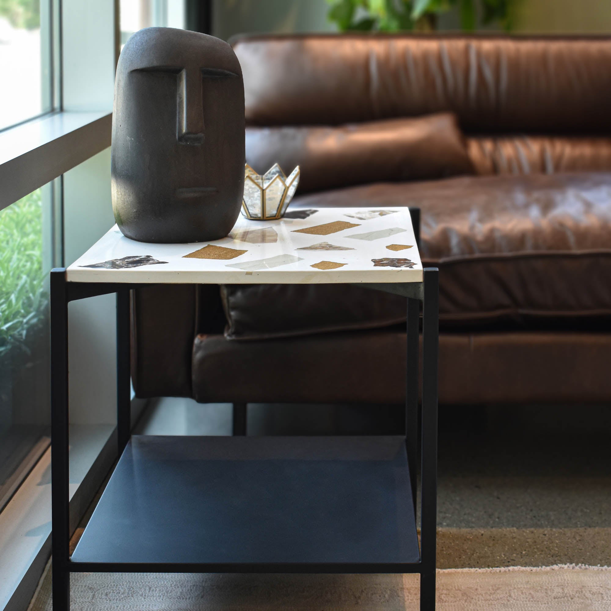 Terrazzo Side Table - Brass And White Mosaic