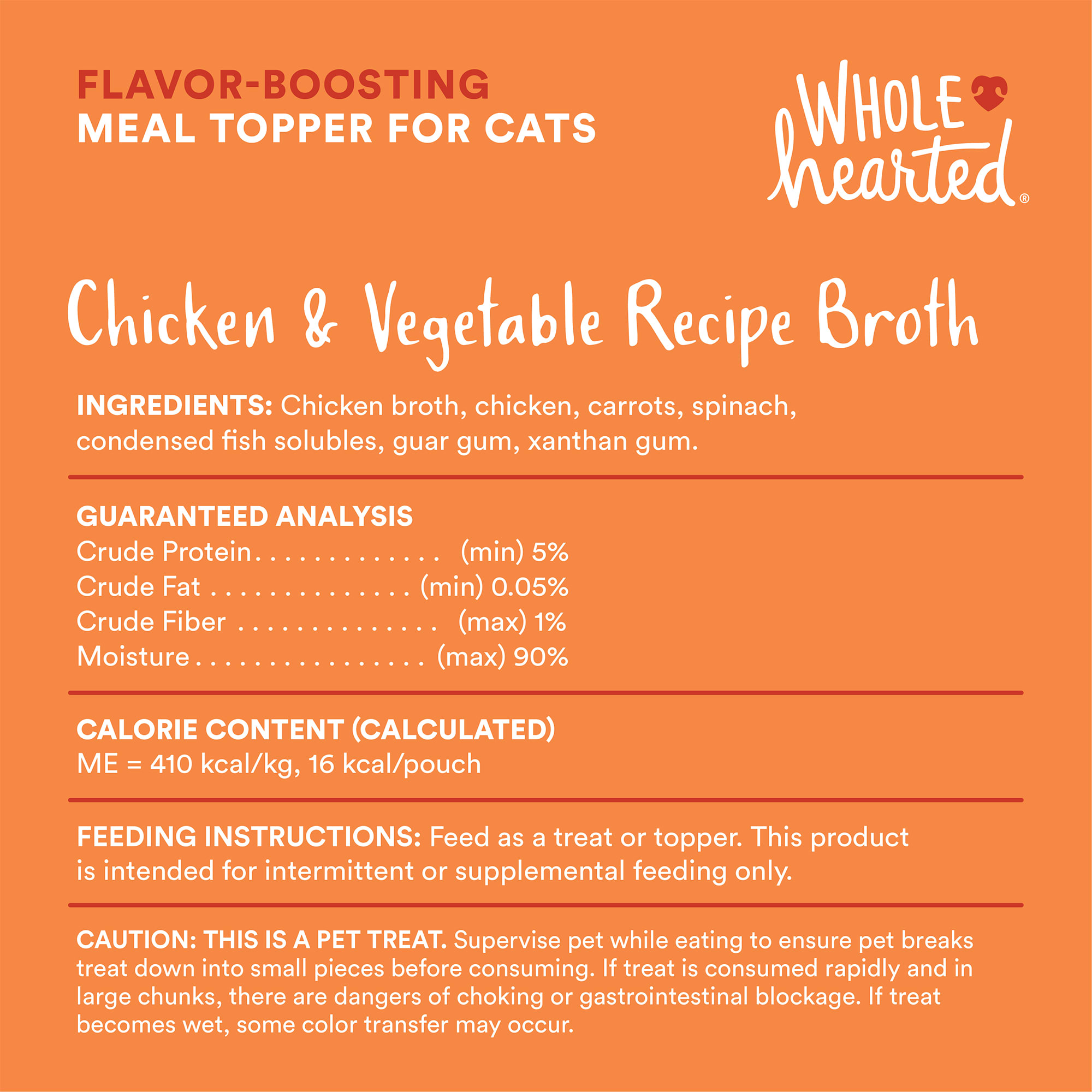 WholeHearted Chicken  Vegetable Recipe Broth Flavor-Boosting Wet Cat Meal Topper， 1.4 oz.， Case of 12