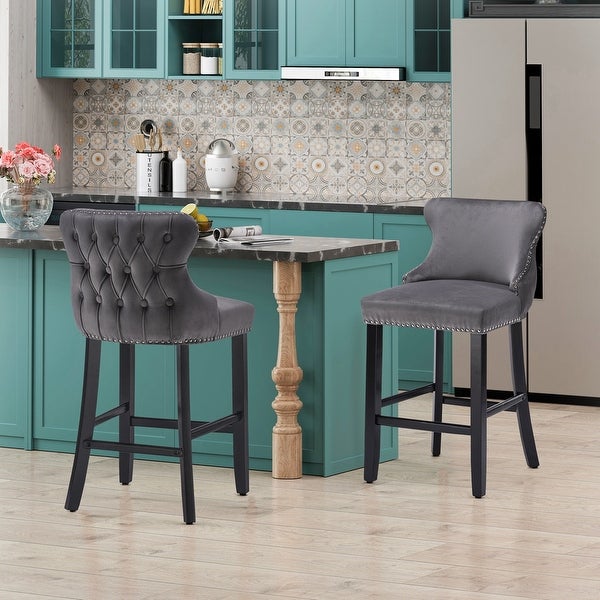 Velvet Upholstered Wing-Back Barstools (Set of 2)