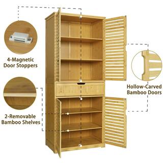 VEIKOUS 72 in. H Bamboo Kitchen Storage Pantry Cabinet Closet with Doors and Adjustable Shelves HP0405-07