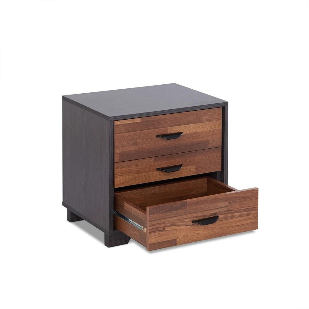 3 Drawer Walnut And Espresso Night Table