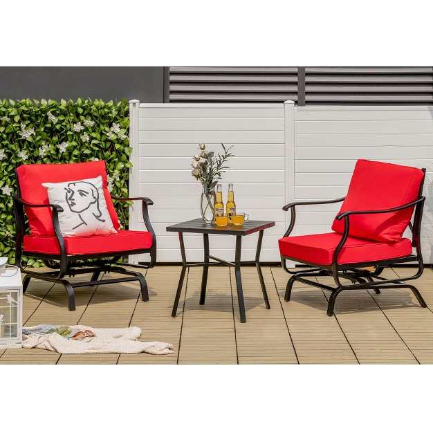 Tangkula 3pcs Outdoor Rocking Chair Set Patio Conversation Bistro Set W Red Cushions