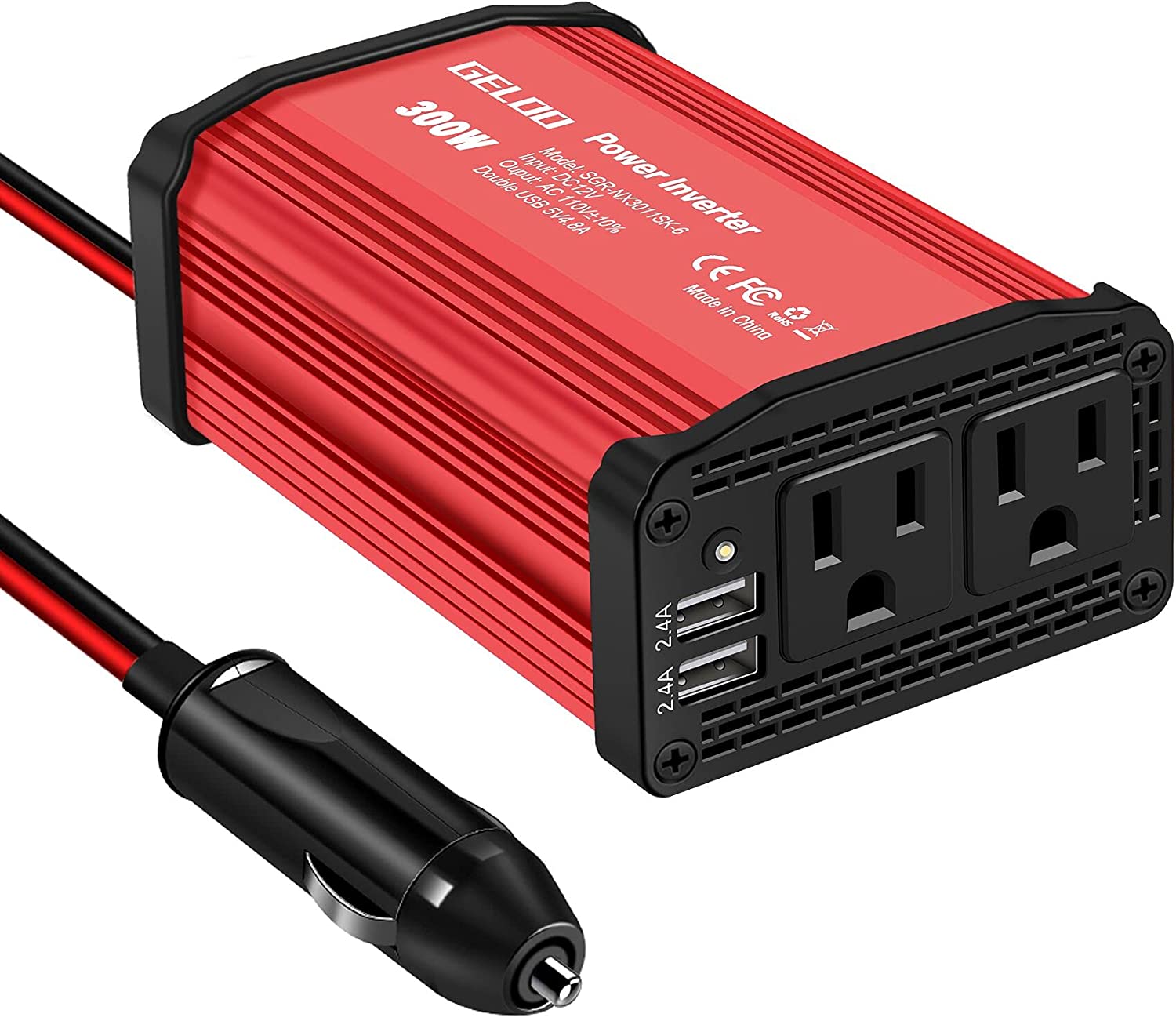 Upgraded 300W Power Inverter， DC 12V to 110V AC Car Power Converter