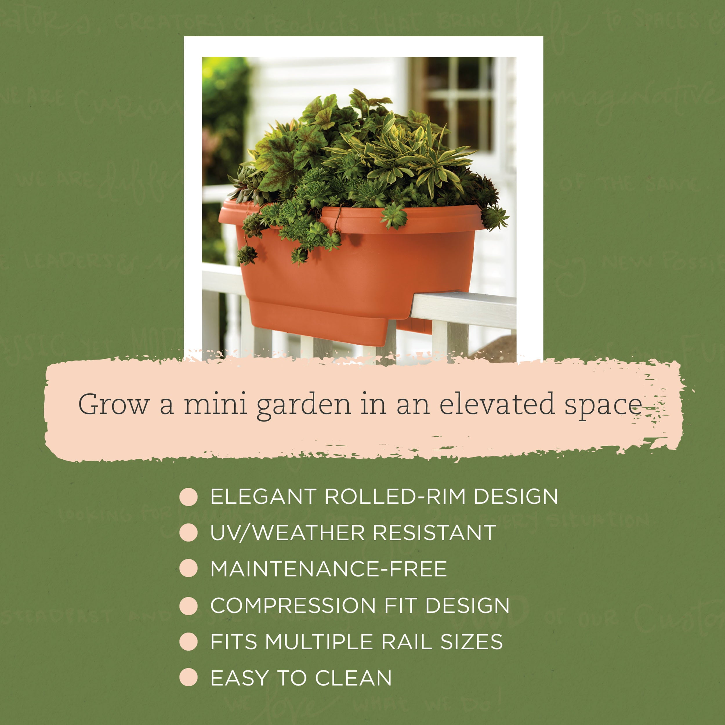 Bloem Deck Rail Planter Deck Rail Planter 24 x 9 Plastic Rectangle Terracotta