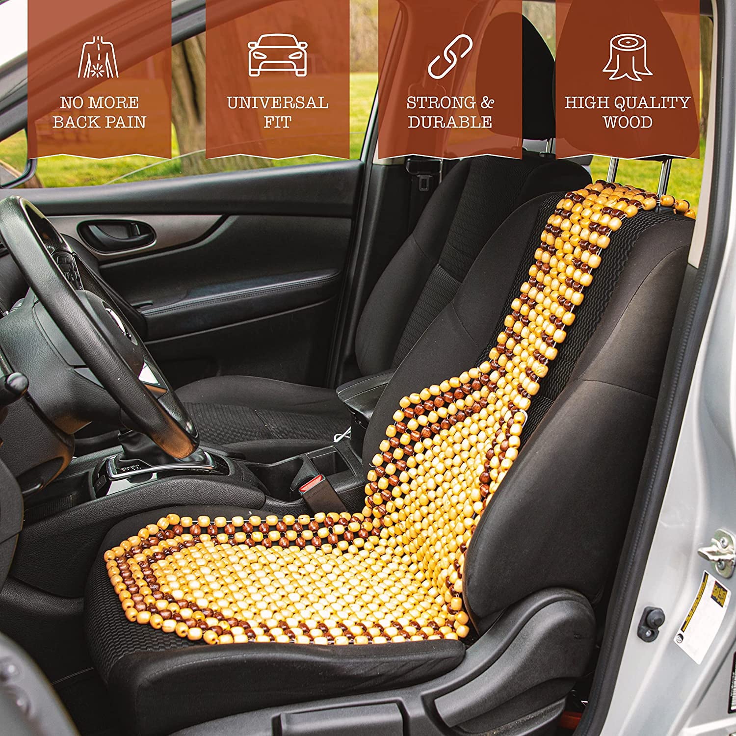 Zone Tech Car Seat Back Support with Wood Beads Back Cushion Car Accessories