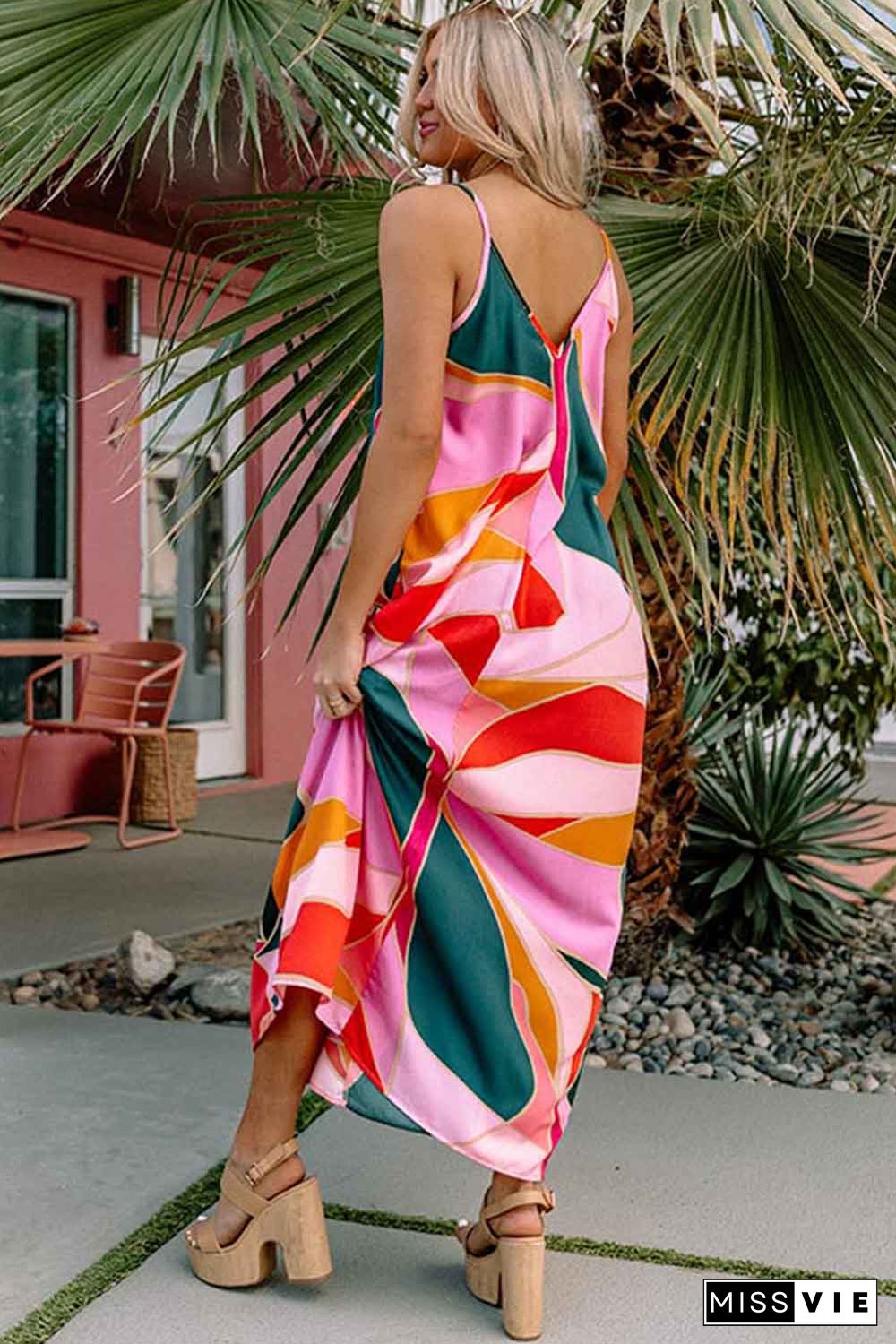 Multicolor Boho Print Slip Sleeveless Maxi Dress