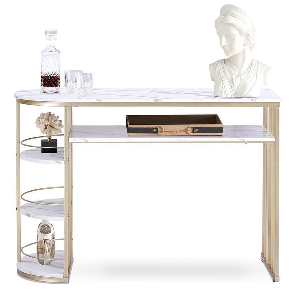 Ivinta Console Table with Storage， White Gold Entryway Table with Shelves， Gold Sofa Table for Living Room， Hallway