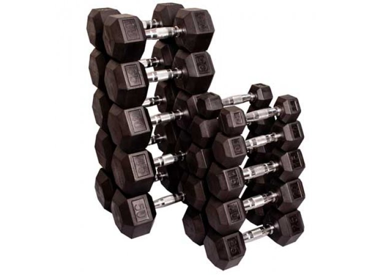 Body-Solid Rubber Coated 5-50 Lb. Hex Dumbbell Set