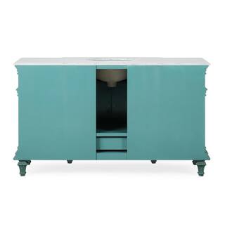 Silkroad Exclusive 60 in. W x 22 in. D x 36 in. H Freestanding Bath Vanity in Retro Green with Carrara White Marble Top V0277NW60C