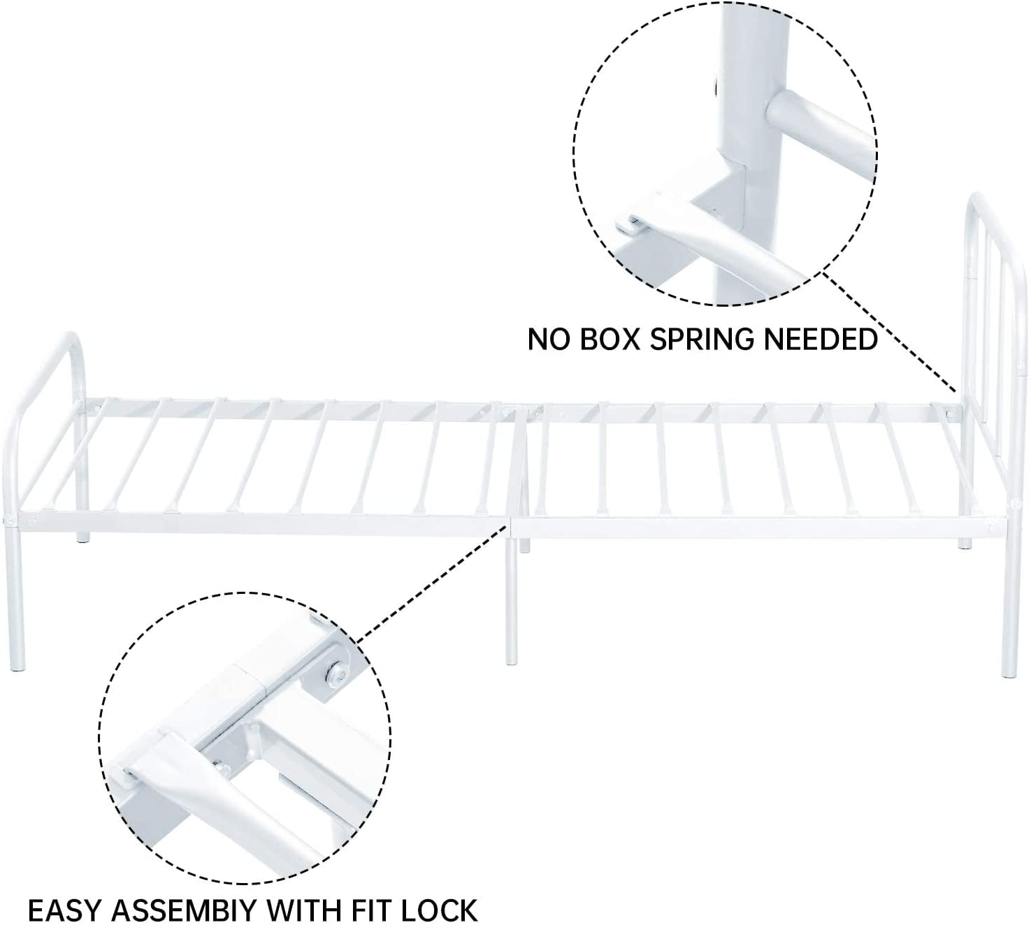 Voilamart Twin Metal Bed Frame with Headboard and Footboard, Single 6 Legs Platform Mattress Foundation for Kids Adult, No Box Springs Need, White