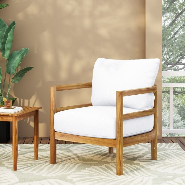 1 Piece Patio Acacia Wood Club Chair with Waterproof Thick Cushions