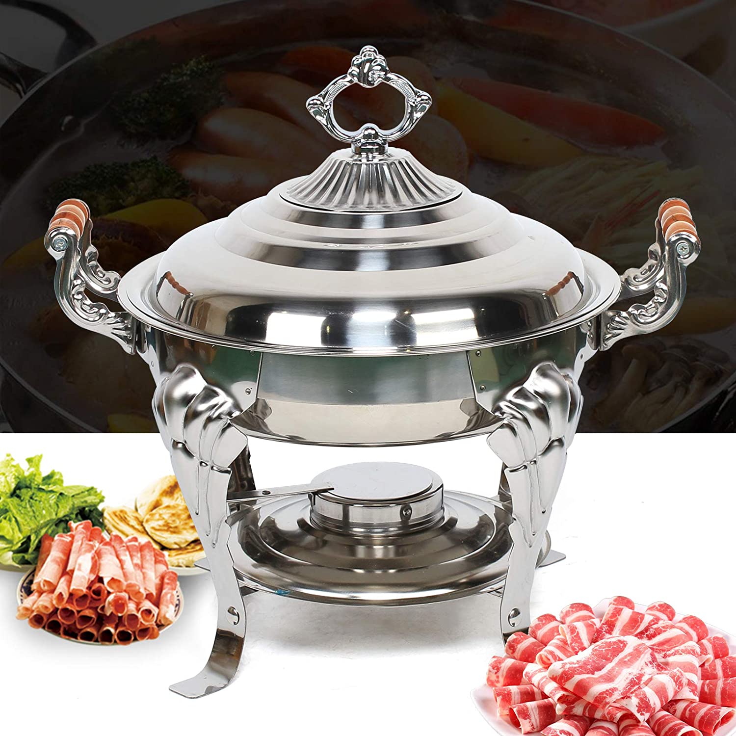 TFCFL Chafing Dish Stainless Steel Full Size Catering Buffet Food Heater Warmer Catering Round