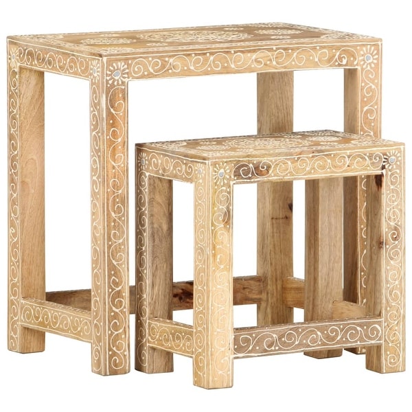 vidaXL 2 Piece Hand-painted Side Table Set Solid Mango Wood - 17.7