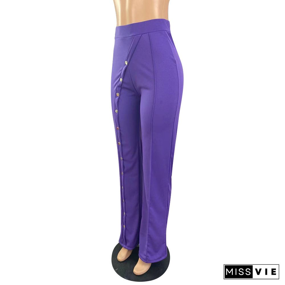 High Waist Solid Elastic Waist Flare Pants