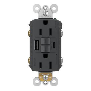 Legrand radiant 15 Amp 125-Volt Tamper Resistant Self-Test GFCI Duplex Outlet with Type AC USB Graphite 1597TRUSBACGC4