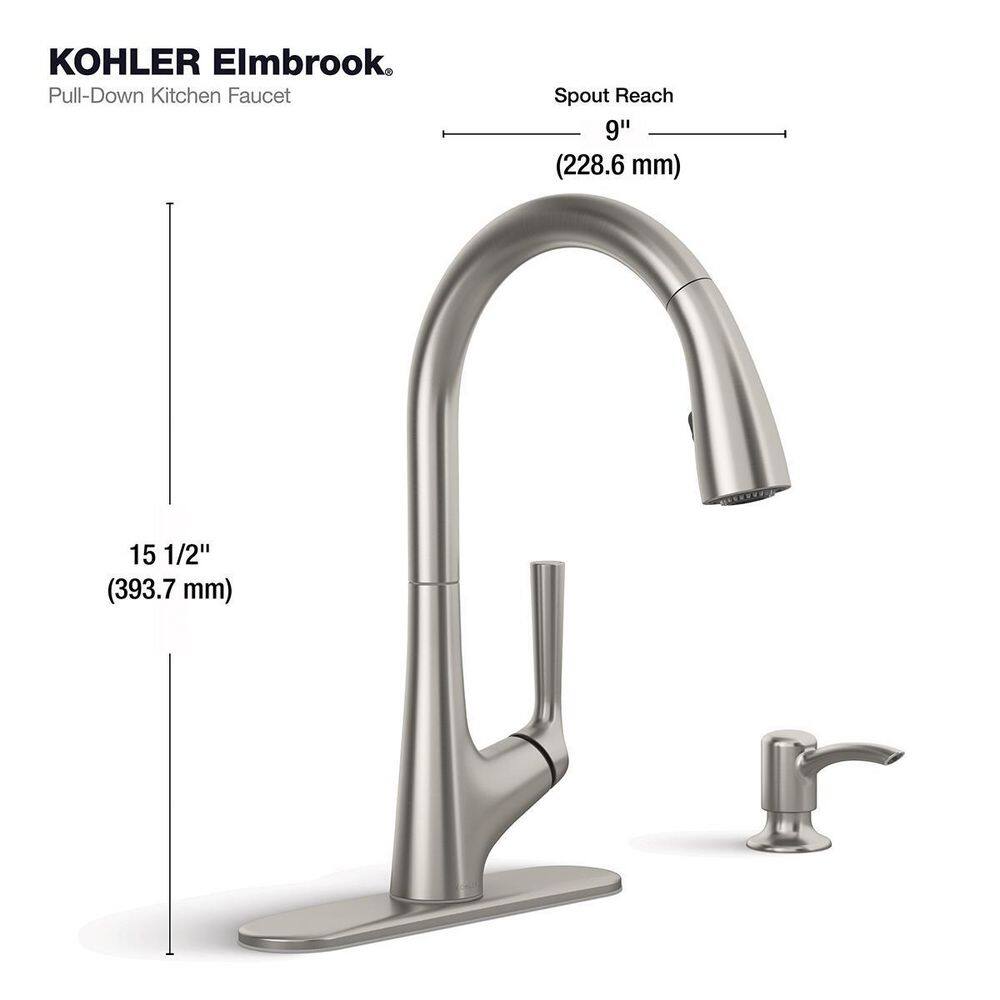 KOHLER Elmbrook Single-Handle Pull-Down Sprayer Kitchen Faucet in Vibrant Stainless K-R22968-SD-VS